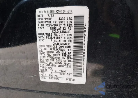 2013 Nissan Rogue Sv z USA, uszkodzony, nr VIN JN8AS5MT9DW002837